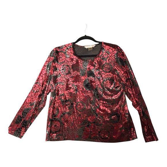 Burnout Top Red Velvet Black Lace Semi Sheer Whimsigoth Witchy - Picture 1 of 9